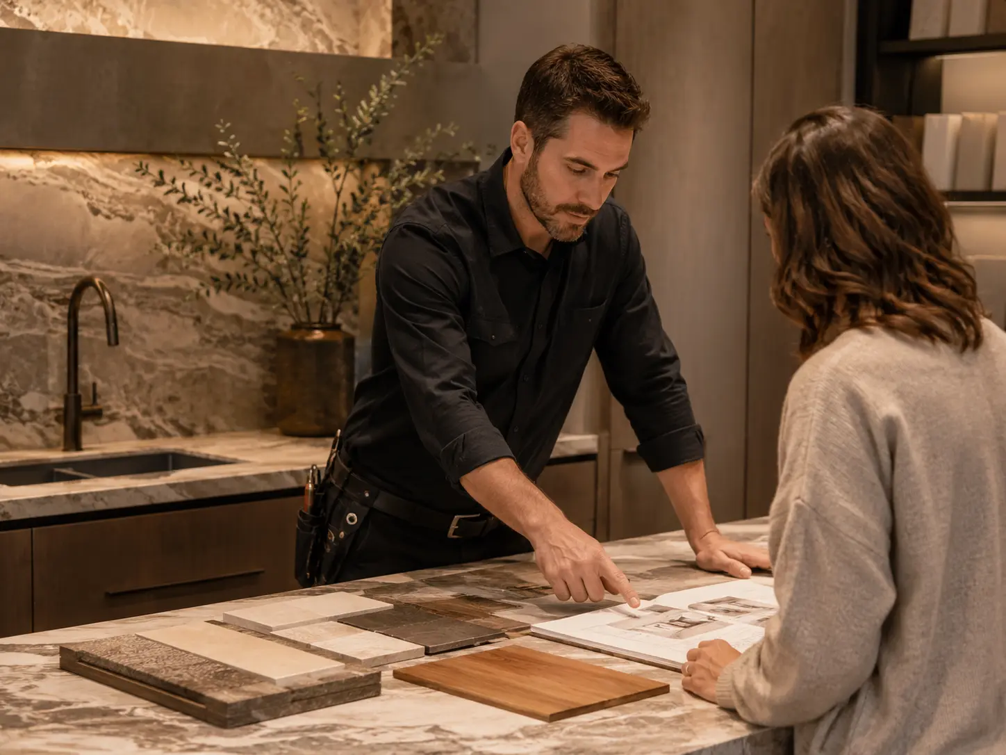 Contractor discussing material selections for a residential project