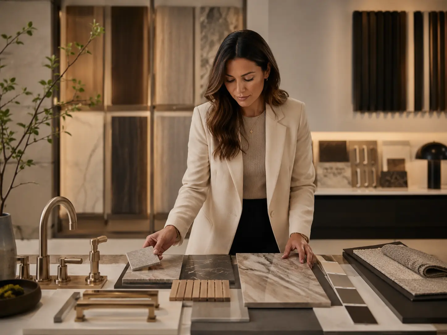Interior designer selecting coordinated finishes and materials