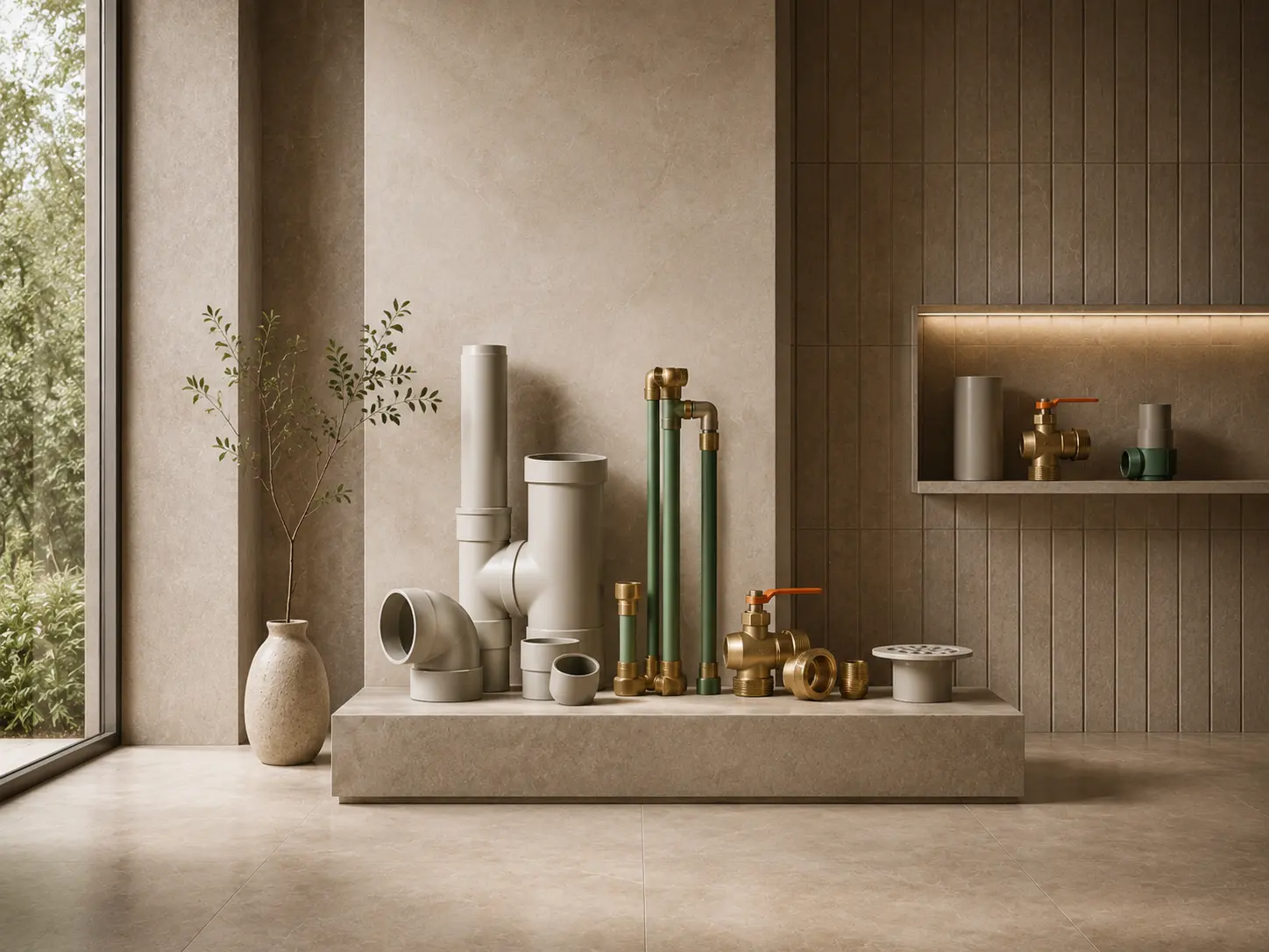 Plumbing pipes, fittings and control valves for residential systems