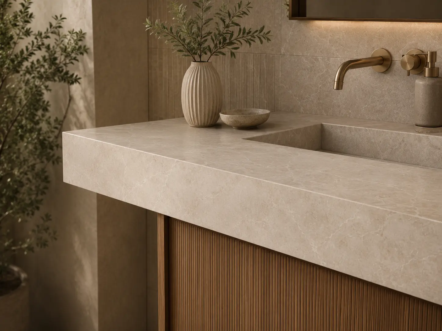 Premium quartz countertop and integrated vanity surface