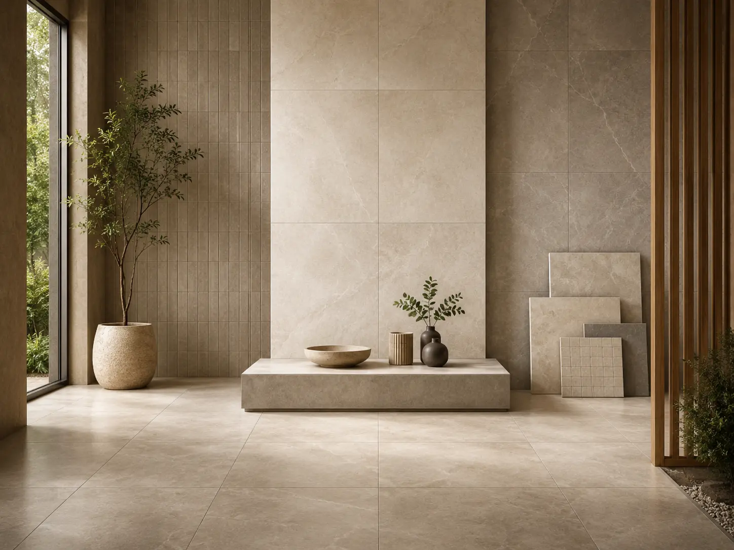 Premium wall and floor tile collection in a contemporary interior