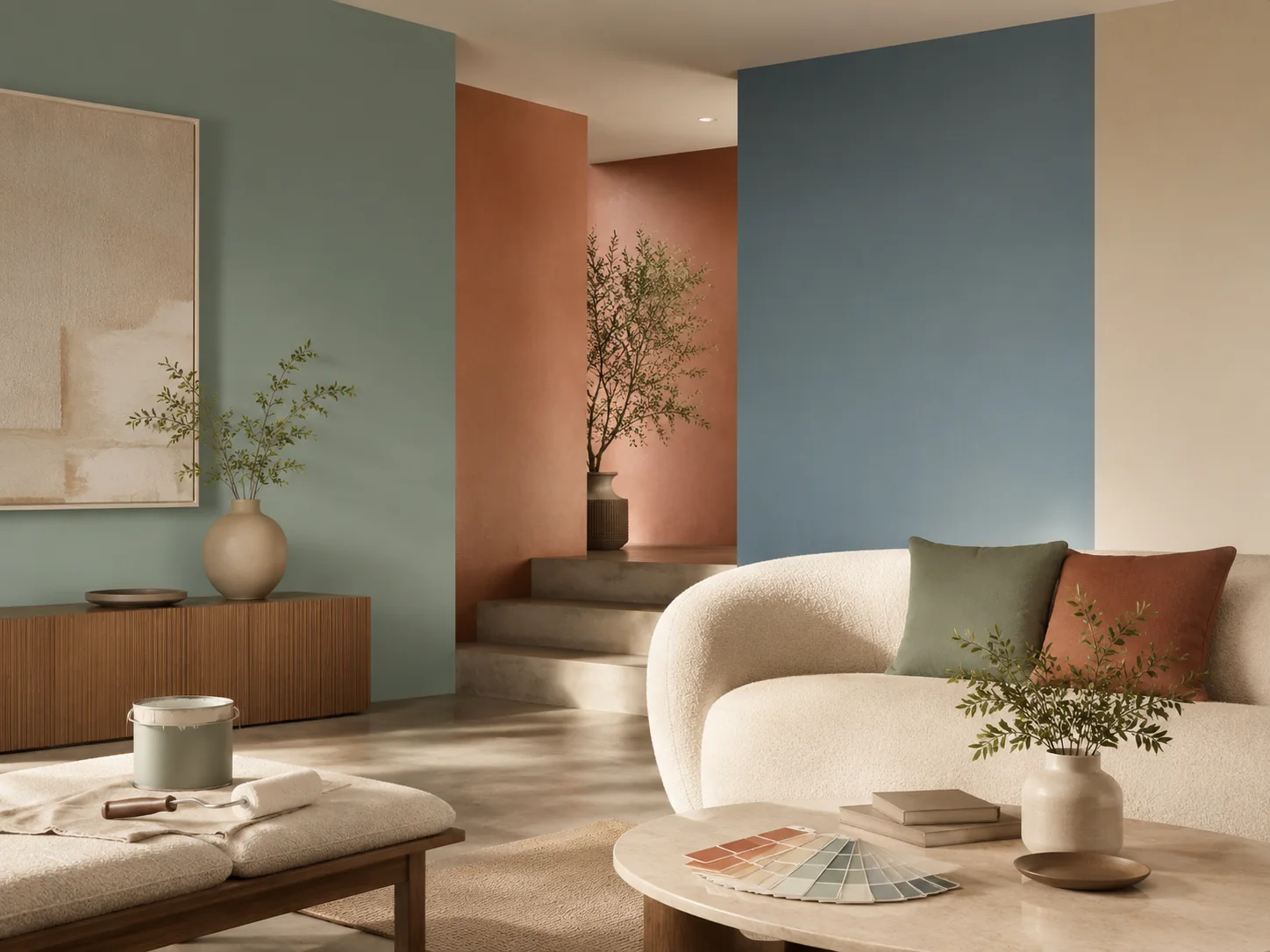 Premium living interior showcasing coordinated paint colours and finishes