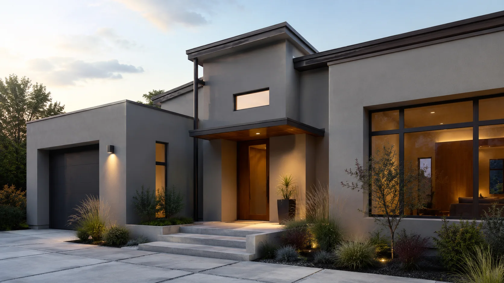 Modern home exterior with weather-resistant painted facade