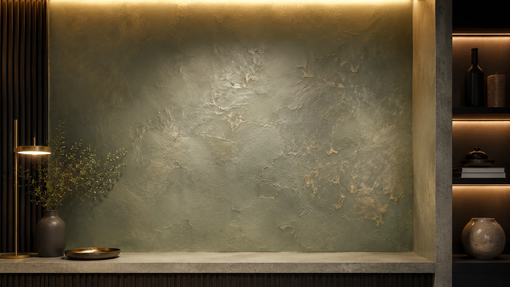 Decorative textured wall finished with specialty coating