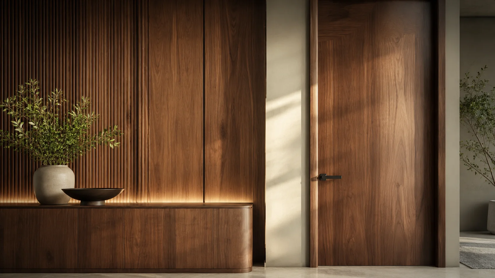 Premium wood-finished wall panels and interior joinery