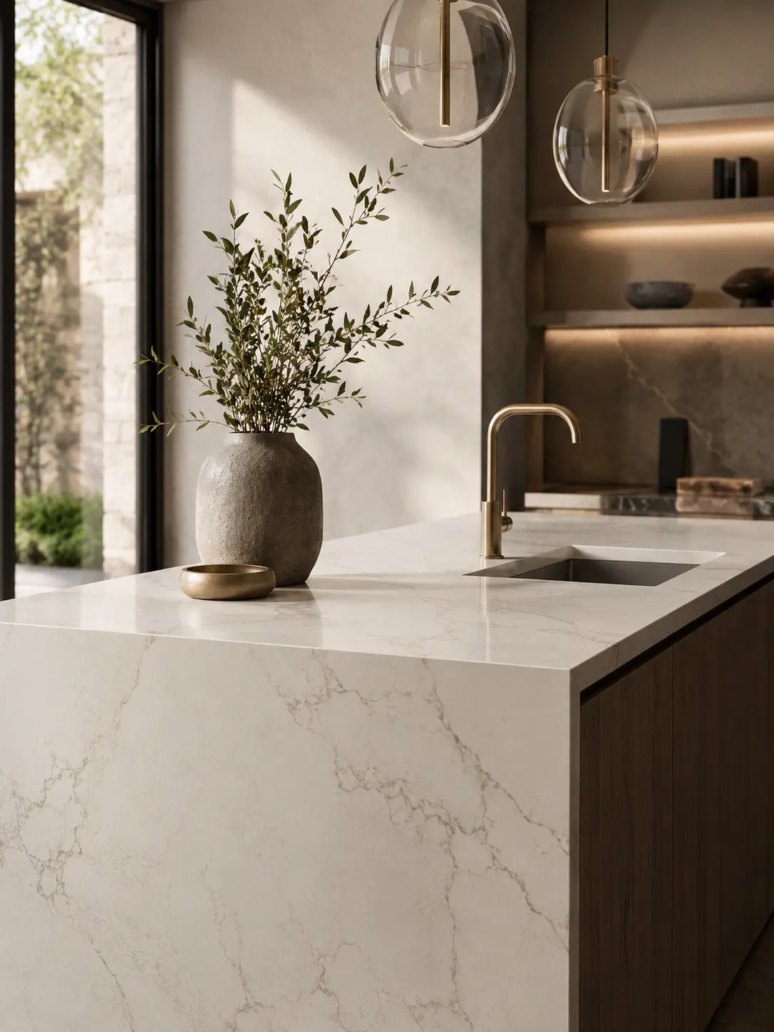Quartz surface kitchen countertop