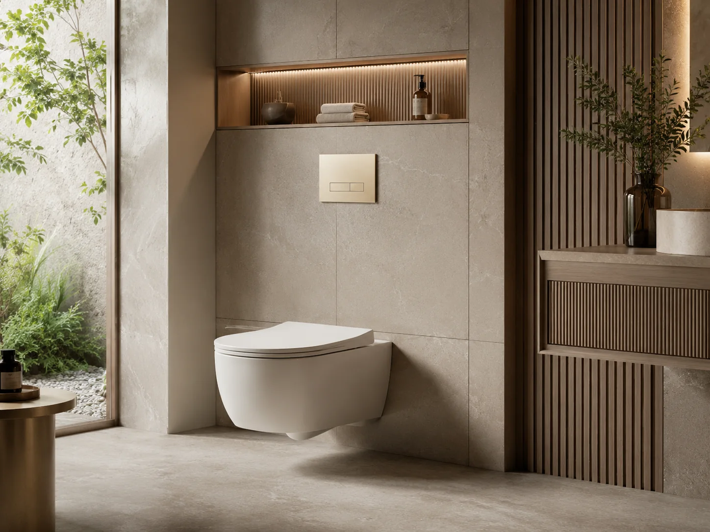 Wall-hung WC with concealed cistern in a premium bathroom