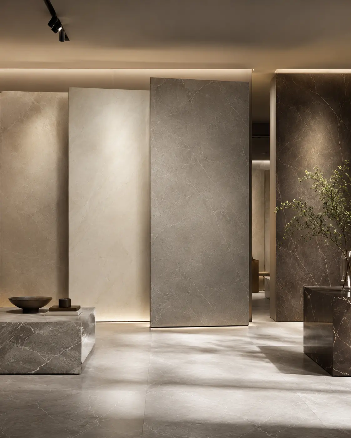 Premium tile display in a contemporary showroom