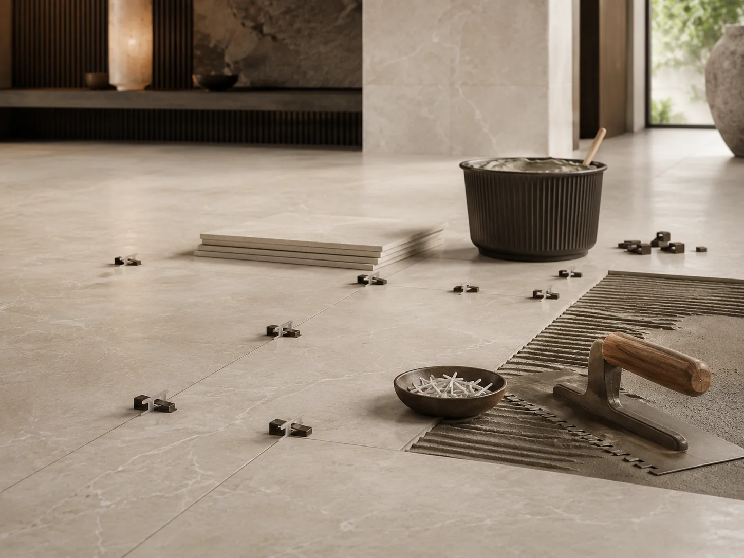 Professional tile installation materials and levelling system
