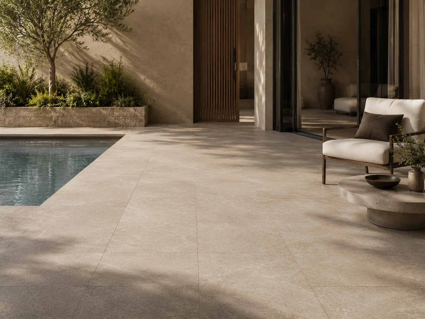 Outdoor tiles around a premium patio and pool